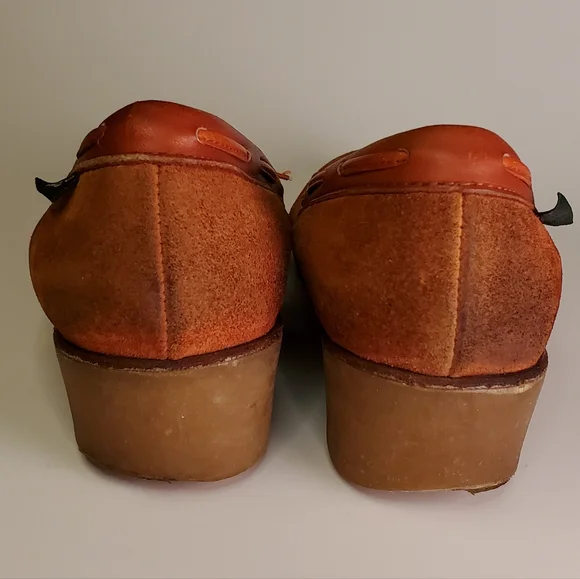 Indian Summer Vintage Orange Leather Suede Wedge Heels with Lacing - Picture 14 of 15